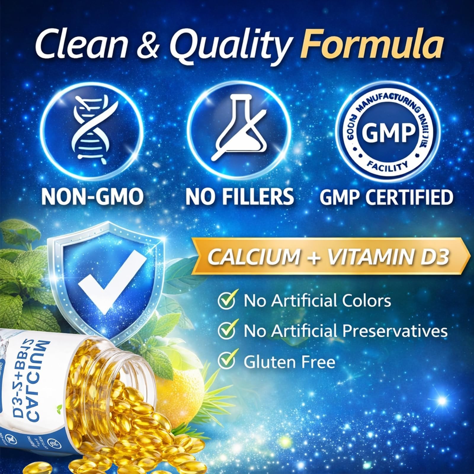 Calcium D3 K2 B12 Softgels 2000mg – Strengthen Bones & Teeth, Boost Energy, Non-