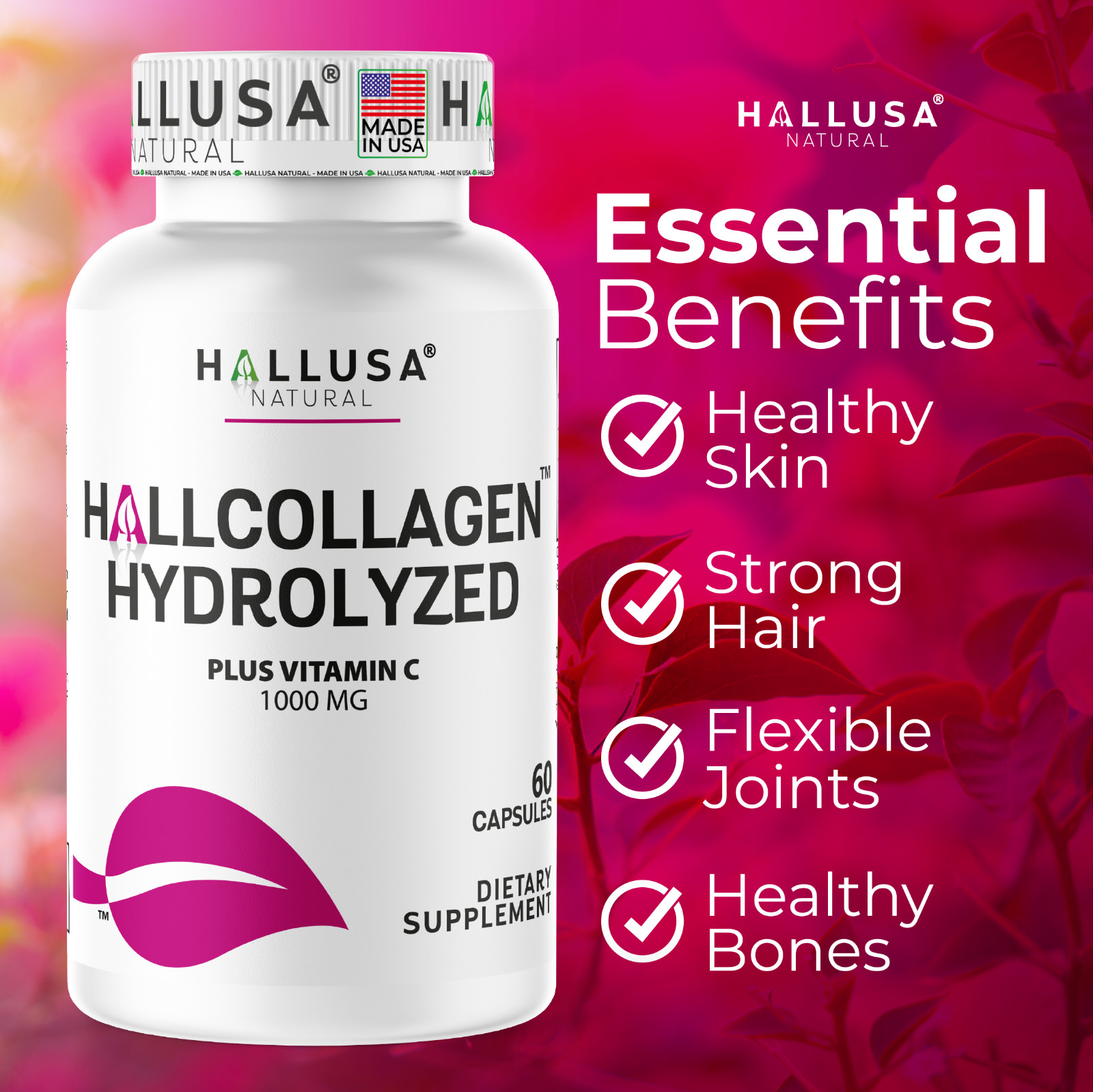 Collagen Peptides Pills 1000mg Hydrolyzed Anti Aging Skin Hair Nails & Joint