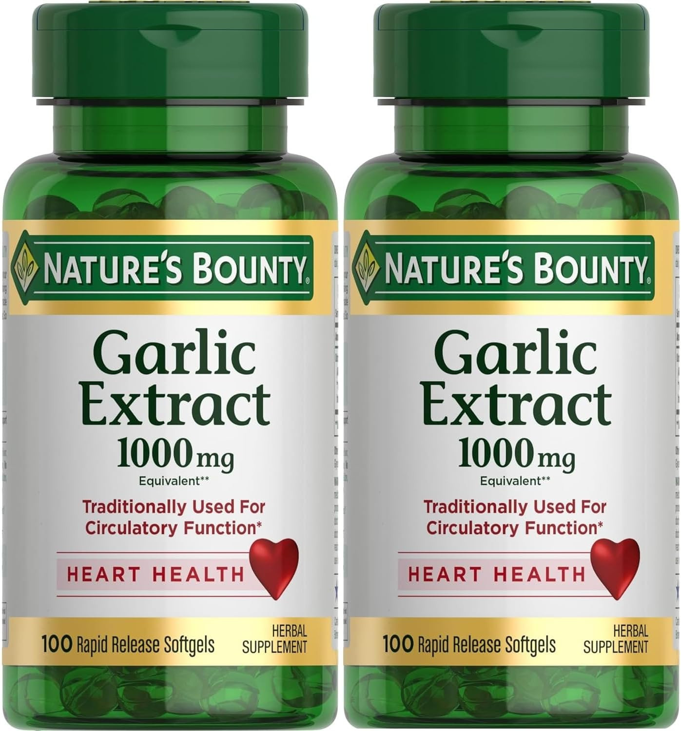 Nature’s Bounty Garlic Extract 1000 mg Softgels 100 ea (Pack of 2)