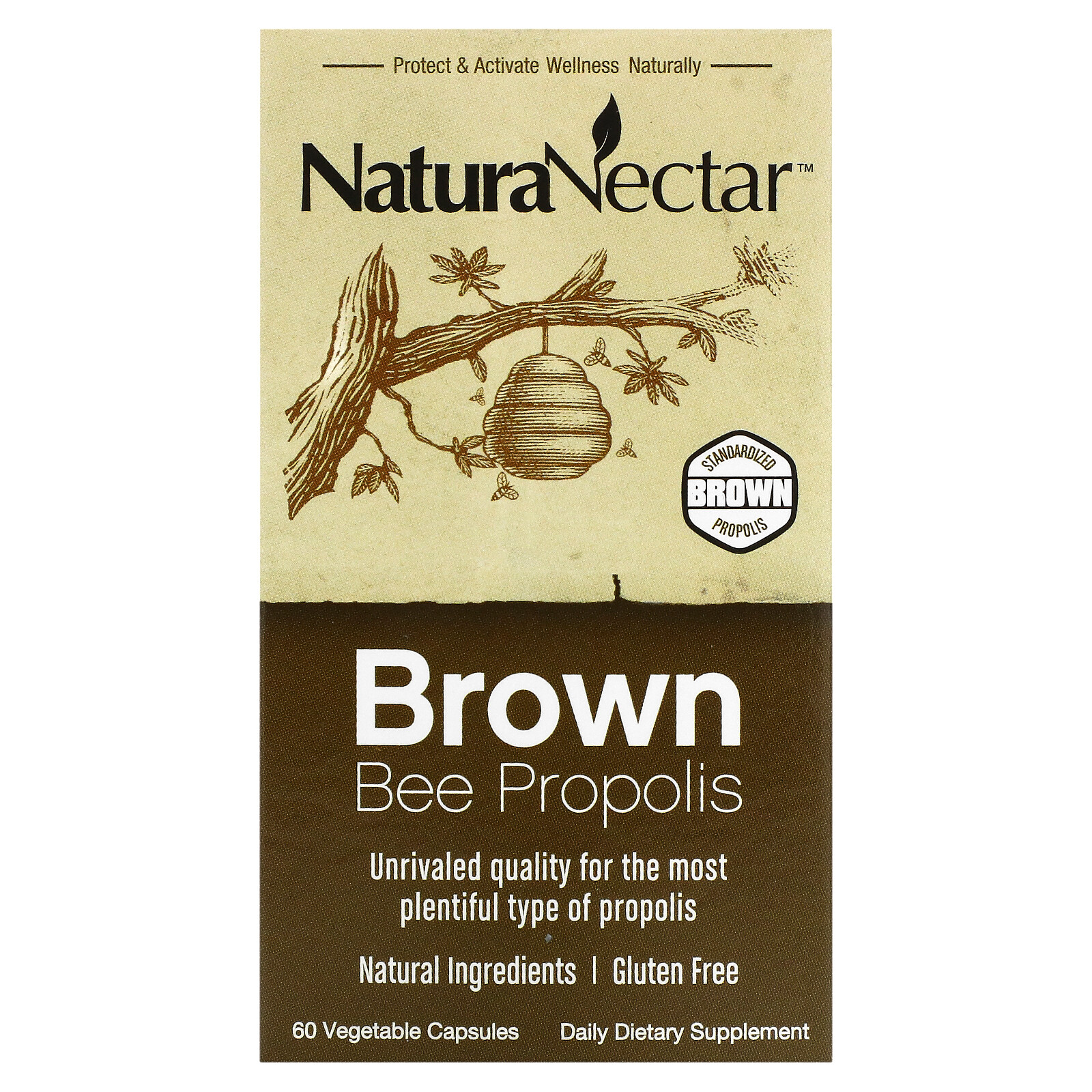 NaturaNectar Brown Bee Propolis 60 Veggie Caps Alcohol-Free, All-Natural,
