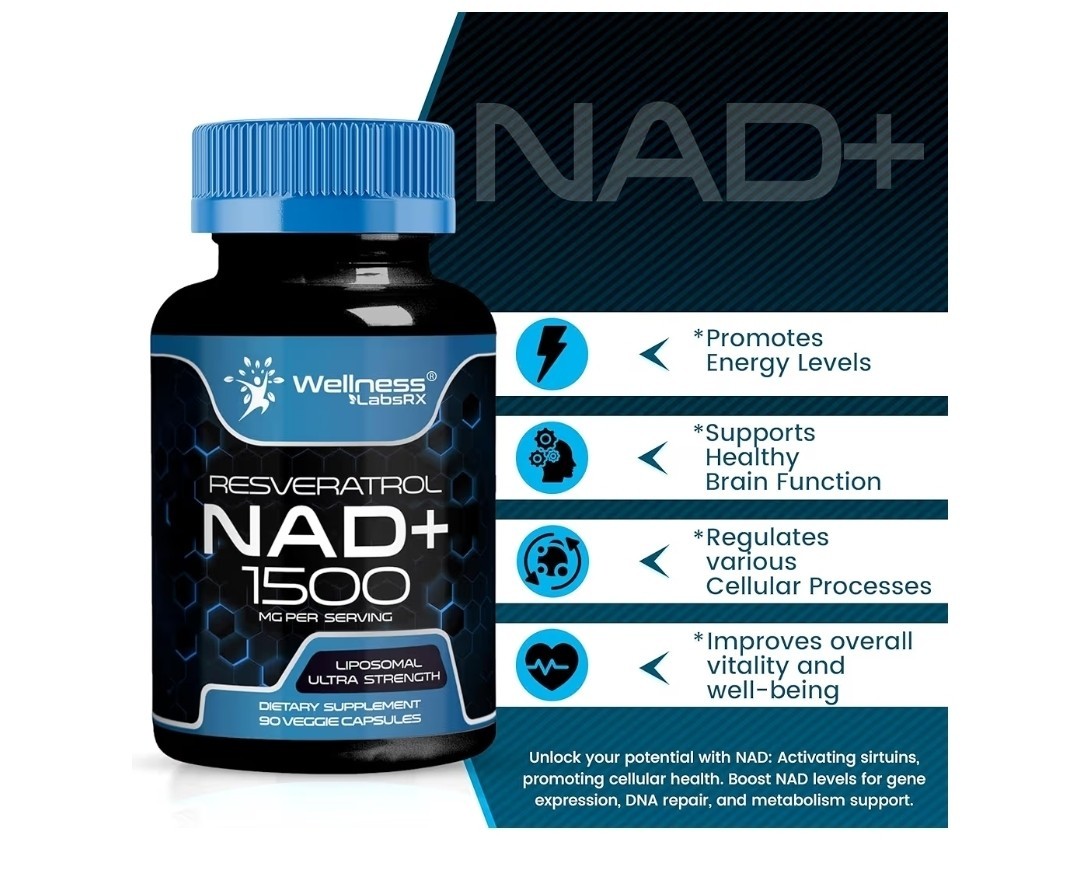 2 X WELLNESS LABSRX Liposomal NAD Supplement, 1500mg – USA Made, NAD Resveratrol