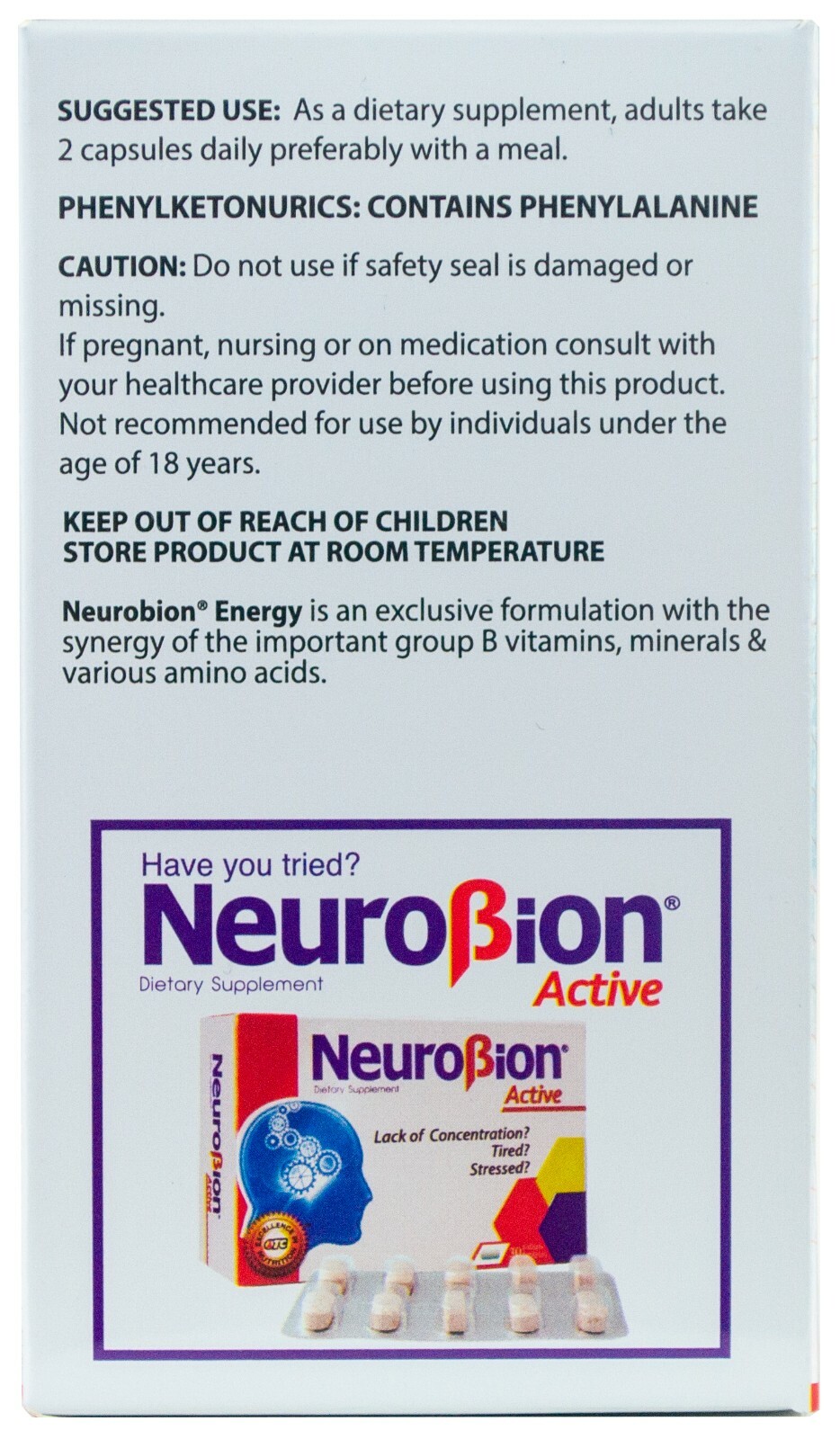 Neurobion Energy -Amino Acids, B Vitamins and Zinc, 60 Caps, 3 BOXES Exp 09/2026