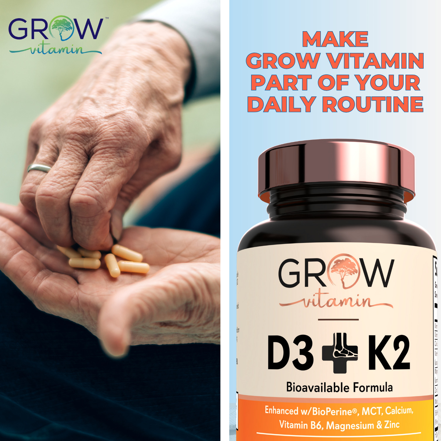 Vitamin D3 K2 Vegan D3 5000iu + K2 MK7 + Plant Based Coconut Oil – 30 Softgels