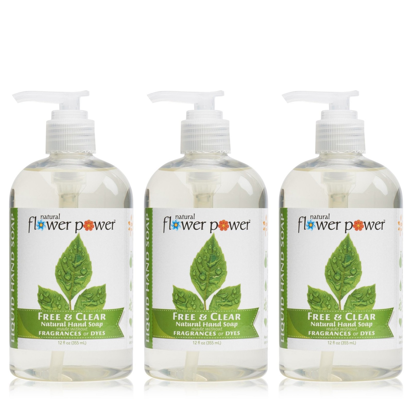 Natural Flower Power Liquid Hand Soap, Free and Clear, Unscented, 12 oz.