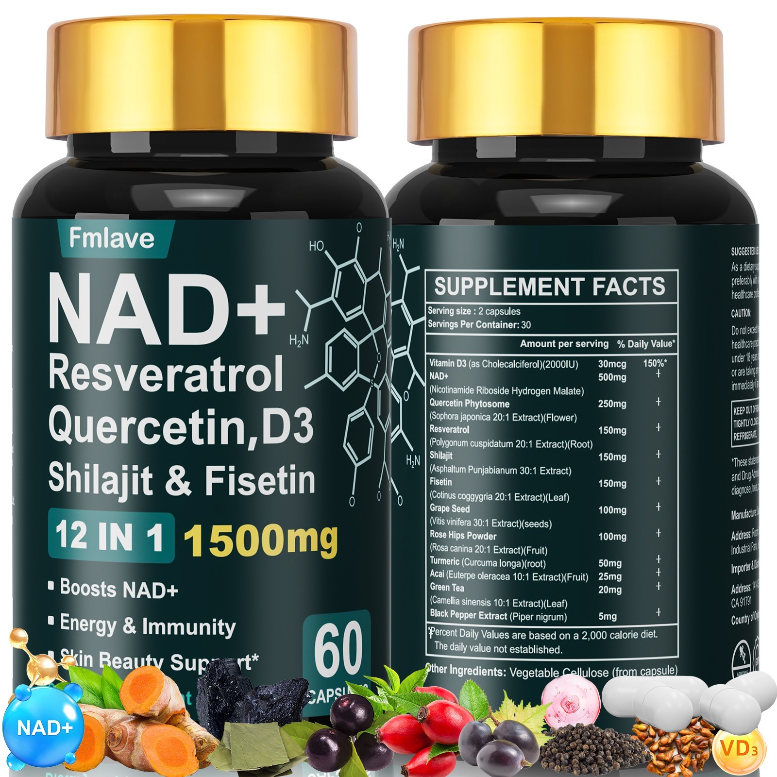 NAD+ 1500mg – Resveratrol, DNA Repair, Energy Production, Cellular Metabolism
