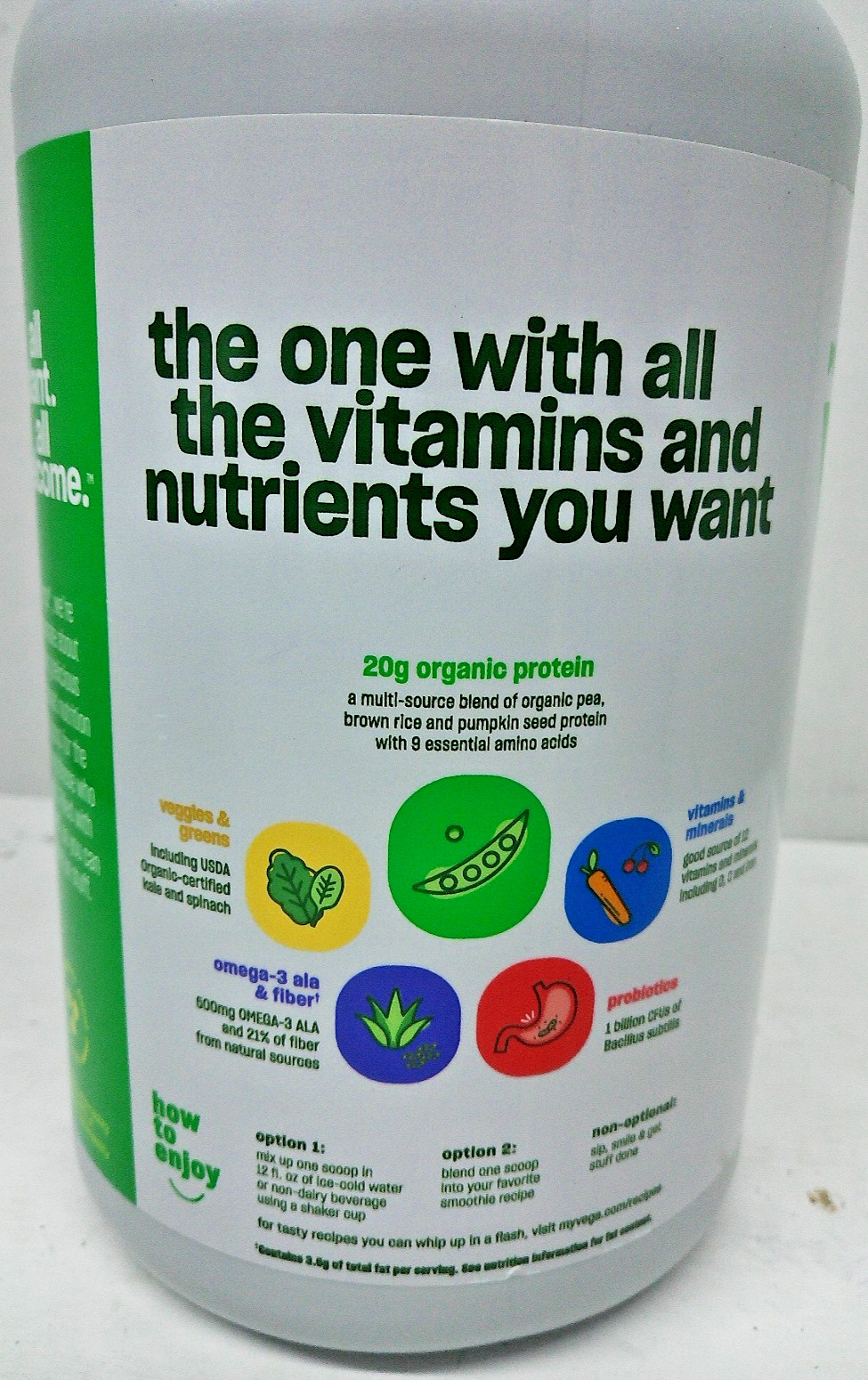 Vega Plant-Based All-in-One Protein Powder Nutrition Shake, Coconut Almond, 2lb