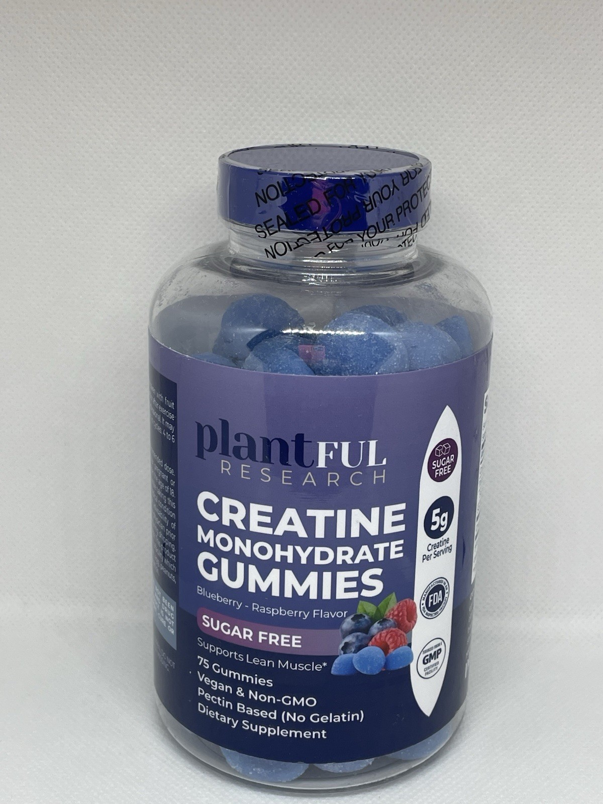 Creatine Monohydrate Gummies 5000mg Blueberry Raspberry Sugar-Free 75ct Vegan