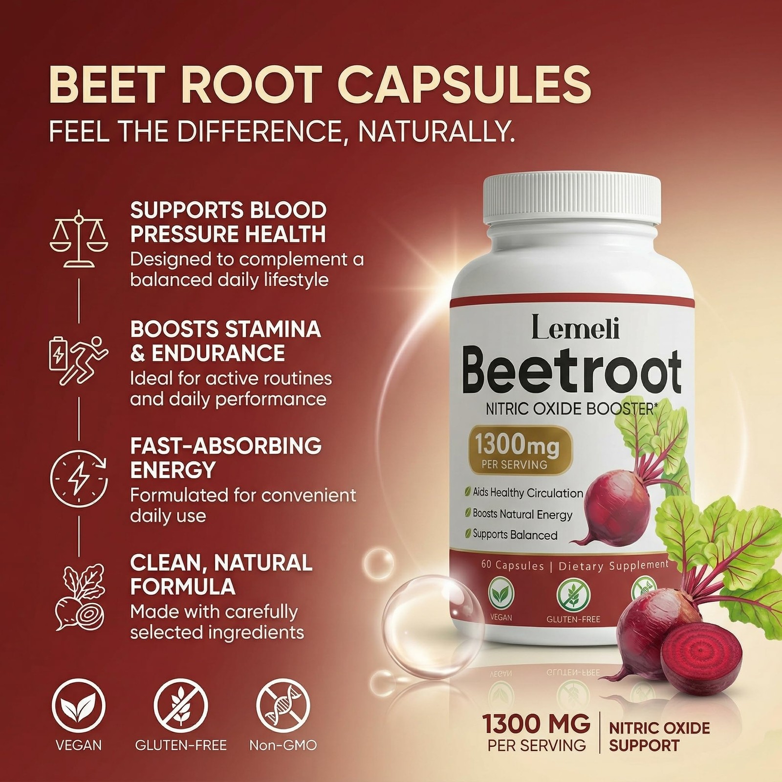 Lemeli Beet Root Capsules, Lemeli Beet Root Supplement 60 Capsules