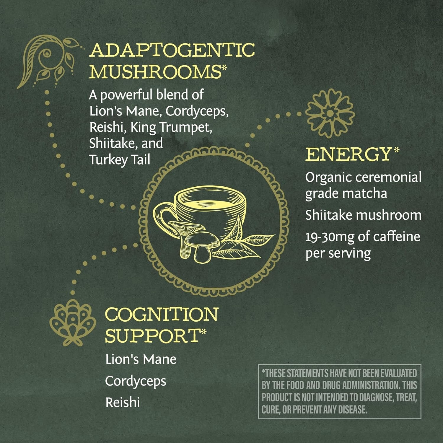 Sunwarrior Organic Matcha Mushroom Powder Supplement Mushroom Coffee, 3.2 oz