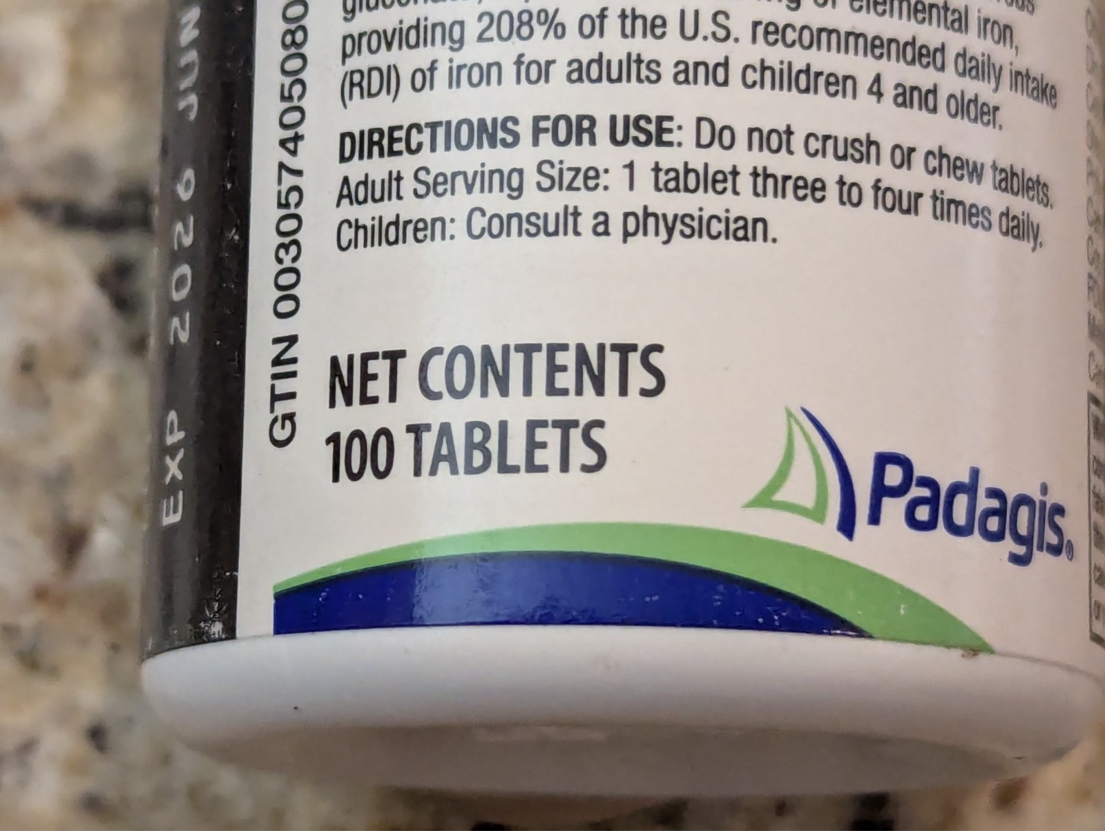 Padagis Ferrous Gluconate Tablets 324mg 100 tablets exp: 06/2026