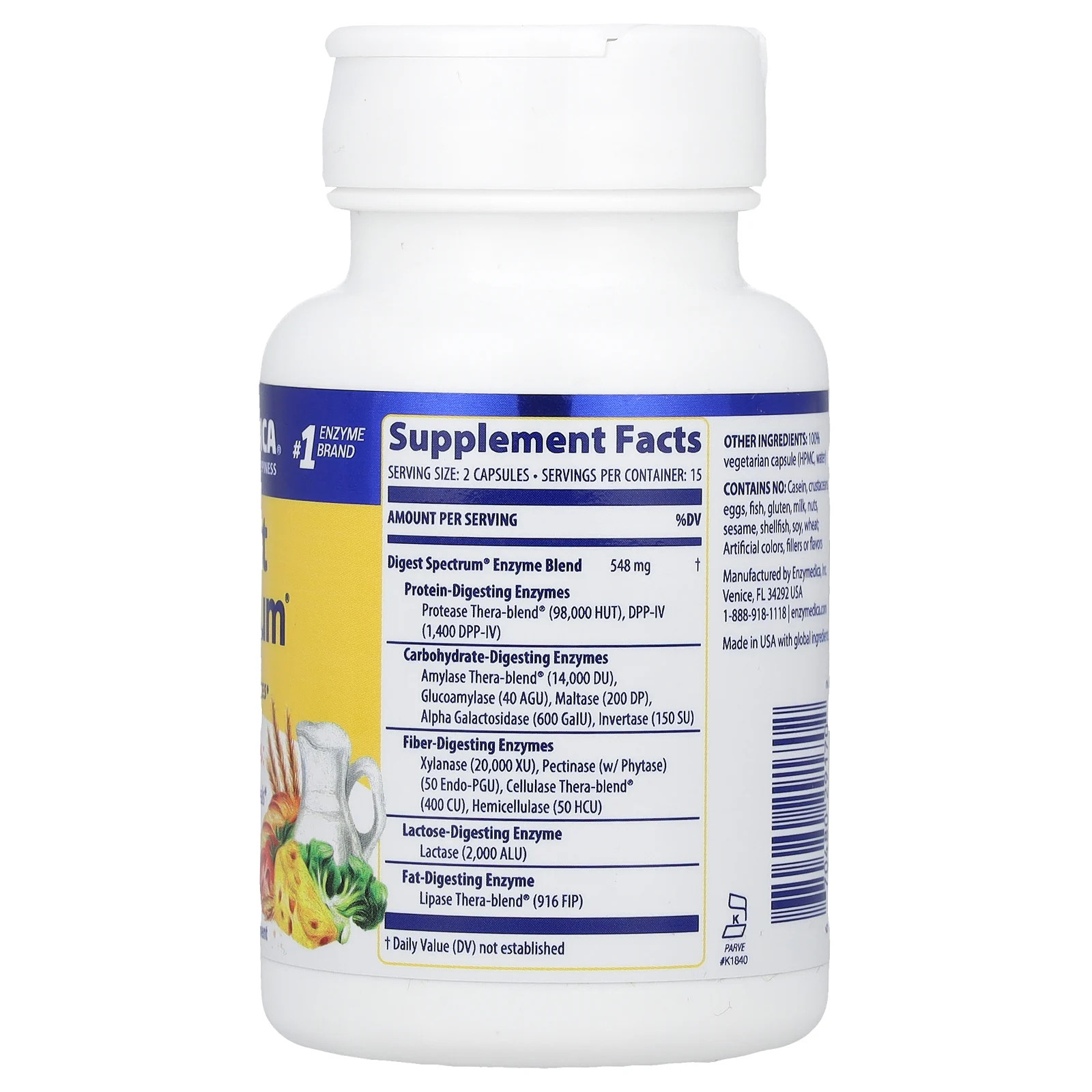 Enzymedica Digest Spectrum 30 Capsules Casein-Free, Dairy-Free, Egg-Free,