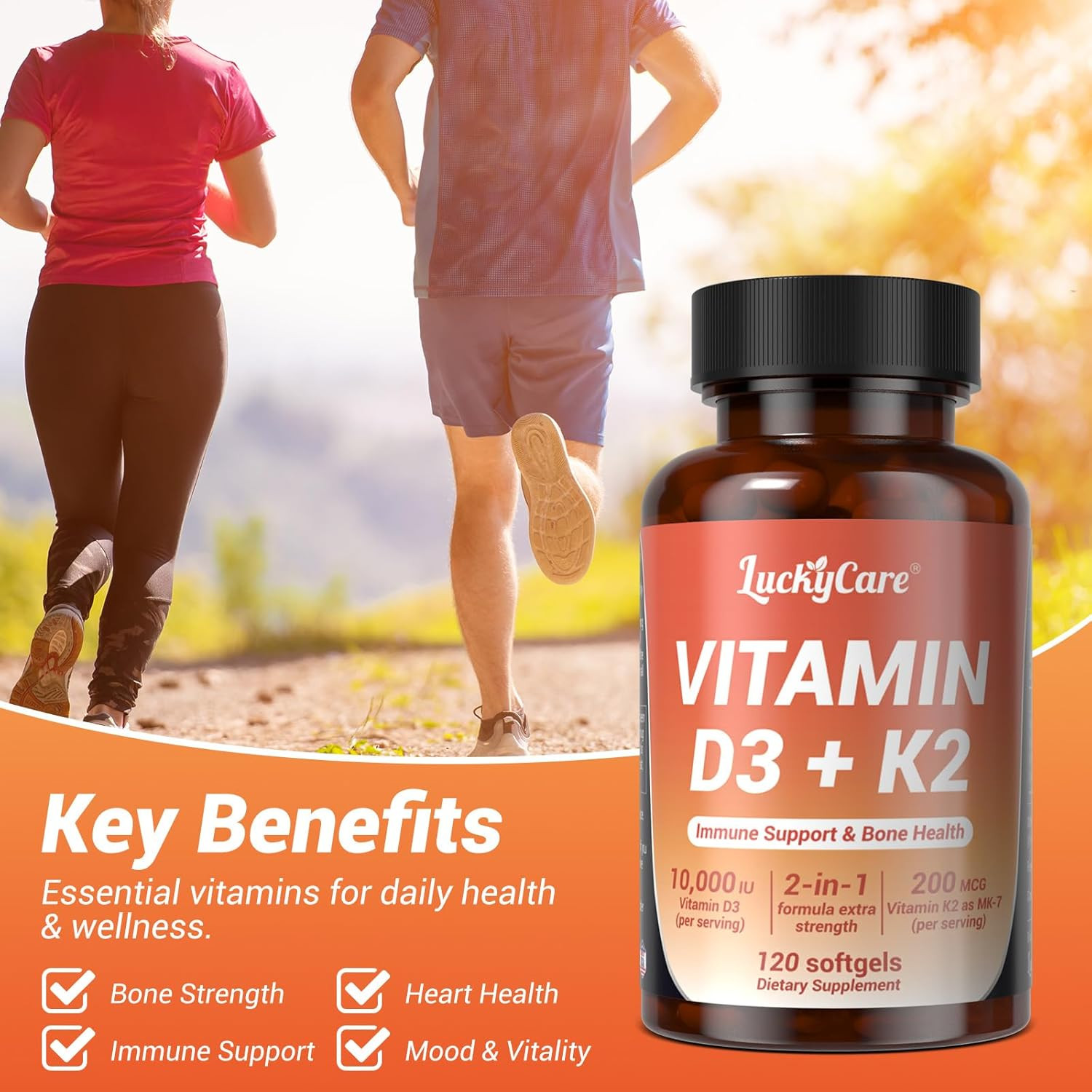 Vitamin D3 K2 10000 iu with Coconut Oil, VIT d3 and k2 Supplements, 120 Gel Caps