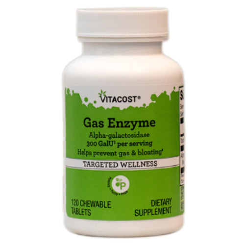 Vitacost Gas Enzyme Prevent Gas & Bloating 300 lU 120 Chewable Tablets 12/2026