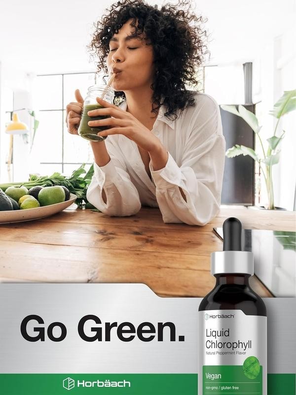 Horbäach Liquid Chlorophyll Drops | Natural Peppermint Flavor | Vega