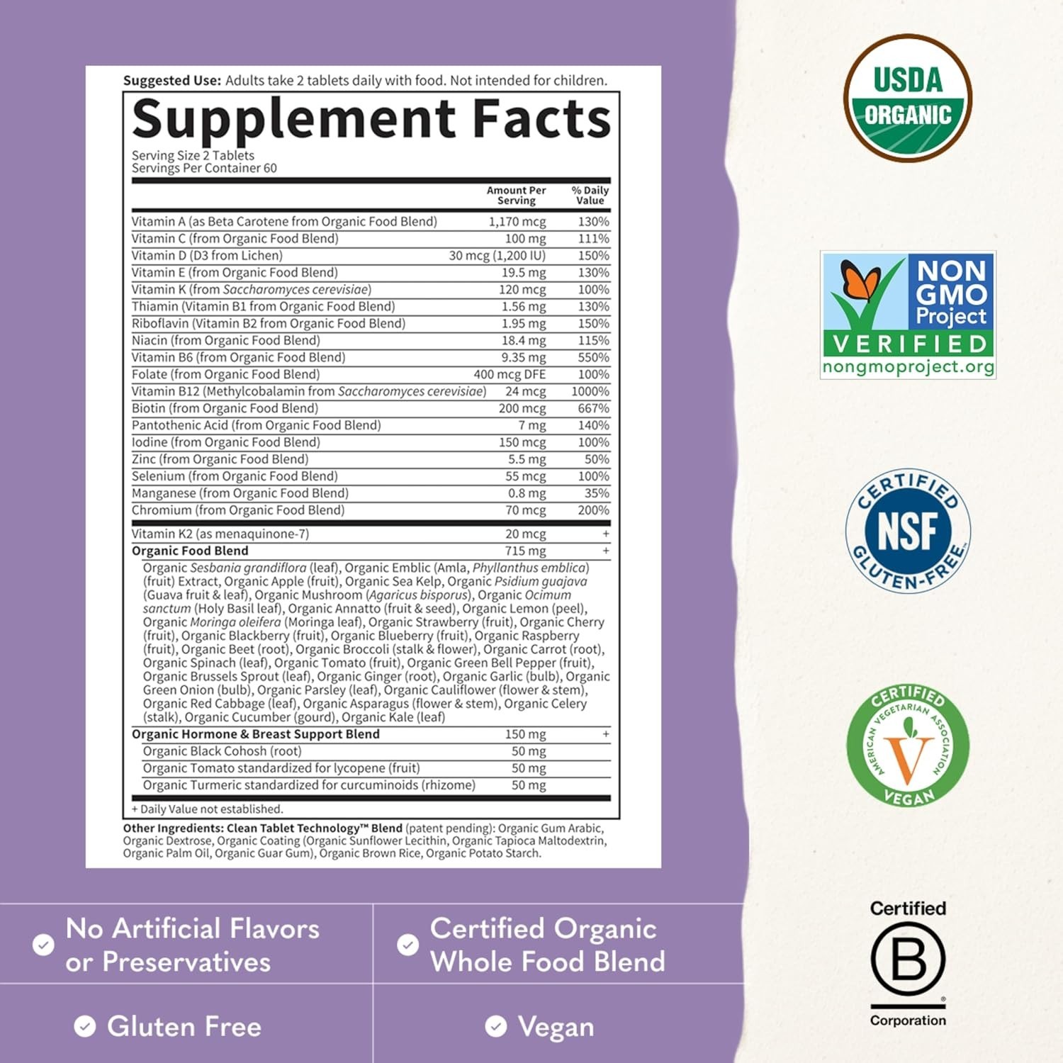 Organic Multivitamin for Women 40+ – 120 Caplets for Daily Vitality