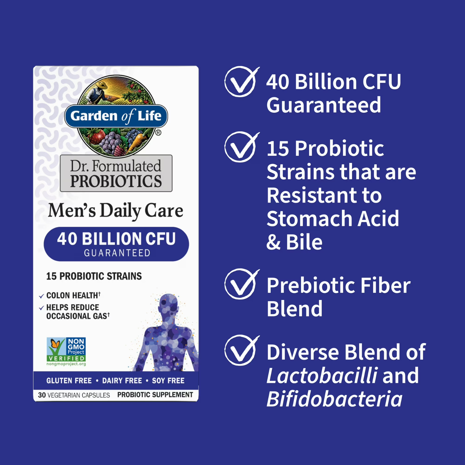 Pack 3 Garden of Life Dr. Formulated Men’s Probiotics, 40 Billion CFU, 08/2026