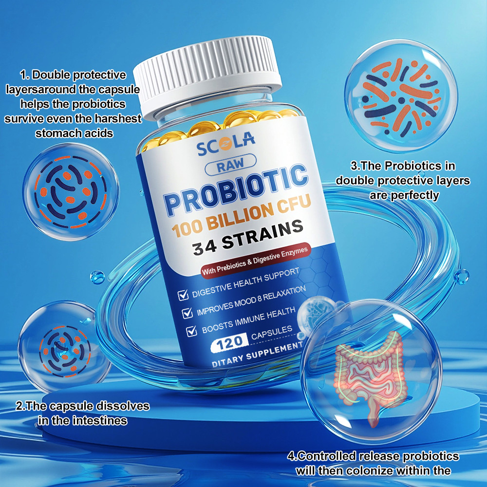 Probiotics Digestive Enzymes 100 Billion CFU Potency Immune Health 120 Capsules