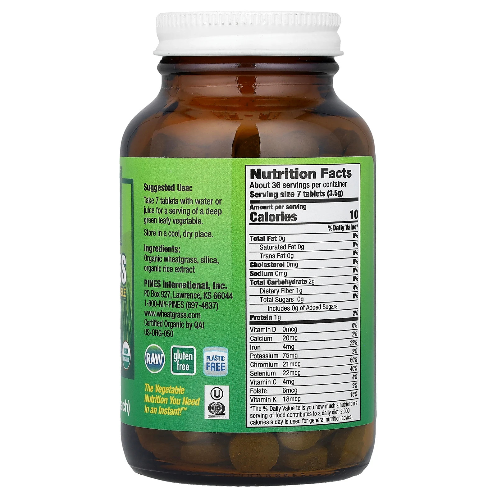 Pines International Wheat Grass 500 mg 250 Tablets Gluten-Free, Kosher, Non-GMO,