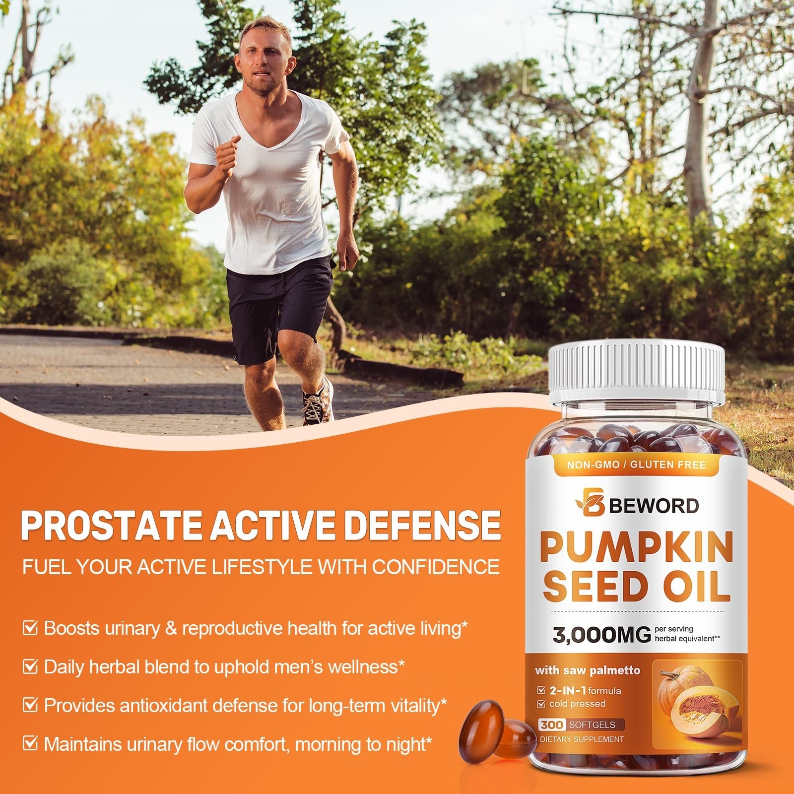 Pumpkin Seed Oil Softgels 3000mg | 300 Count | Cold-Pressed, EFAs, Prostate & Ha