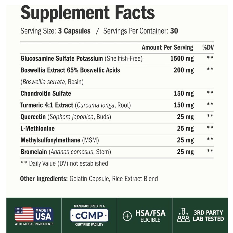 Glu Cosamine chondroitin MSM Male Female Joint Support Supplement 90 capsules-
