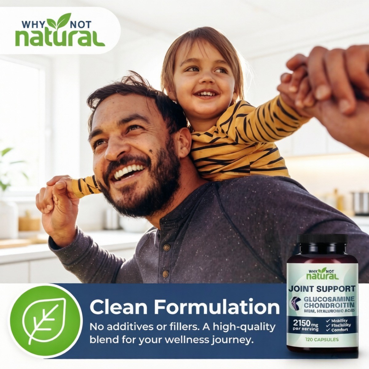 Why Not Natural 5-in-1 Joint Supplement Glucosamine Chondroitin MSM HA 120 Count