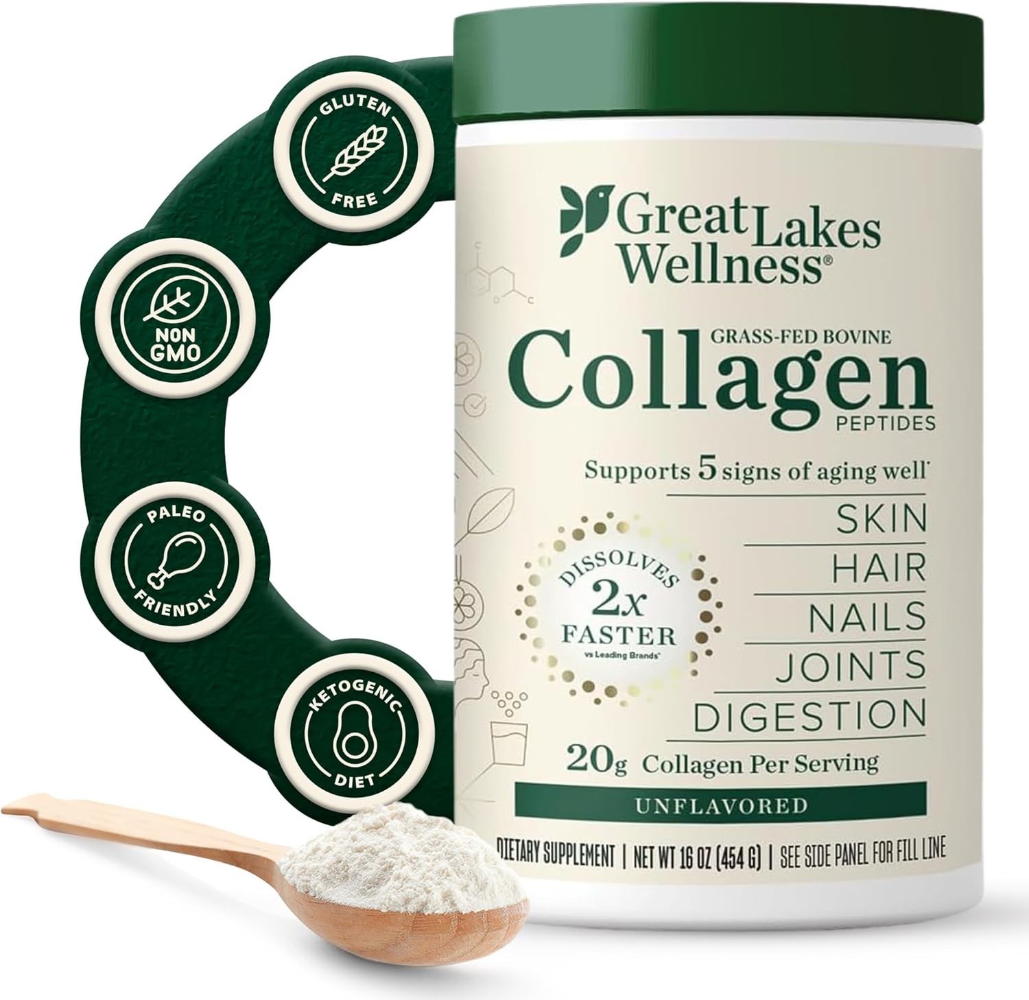 Great Lakes Wellness Collagen Peptides Powder – Supports Aging, Skin, Hair, N…