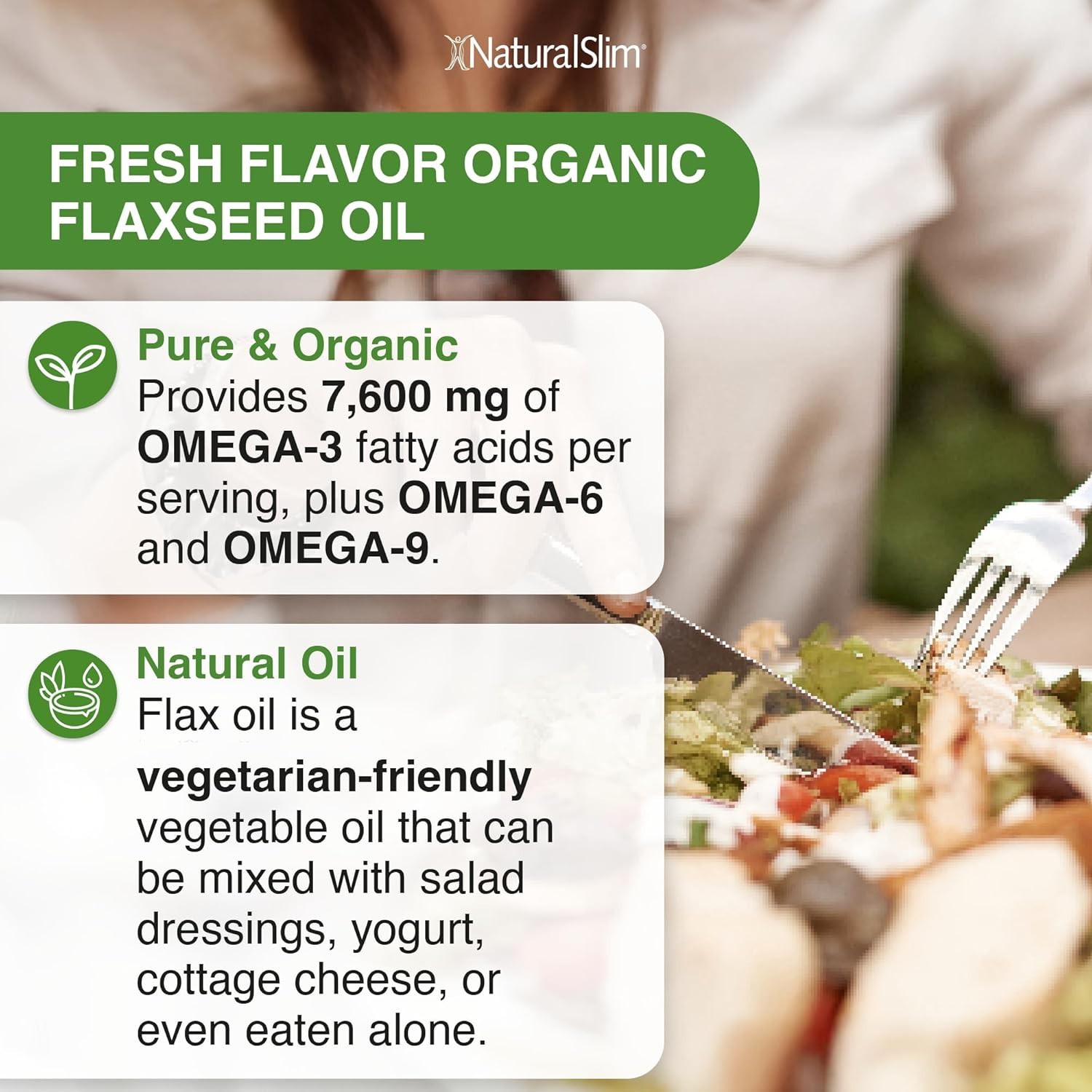 NaturalSlim Flax Oil – Flaxseed Oil – Organic Cold-Pressed Flaxseed Oil,16 fl.oz