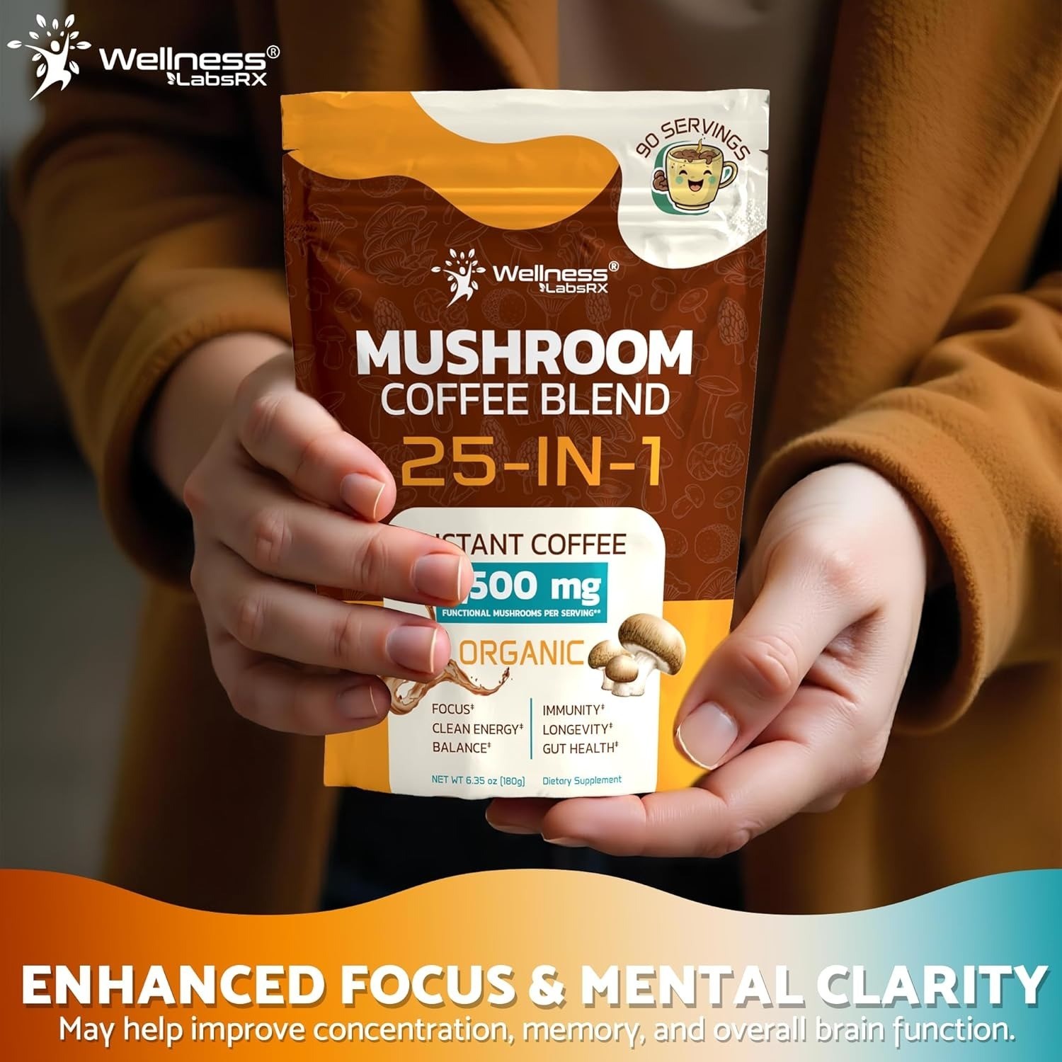 25-in-1 Mushroom Coffee Organic Instant Coffee | Keto Friendly