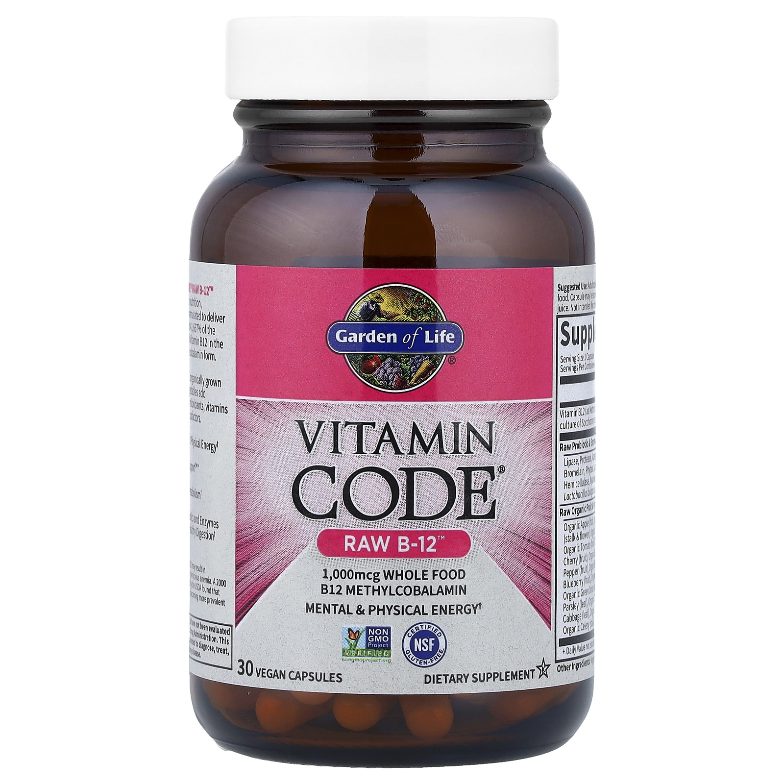 Garden of Life Vitamin Code Raw B-12 30 Vegan Caps Gluten-Free, Kosher, No