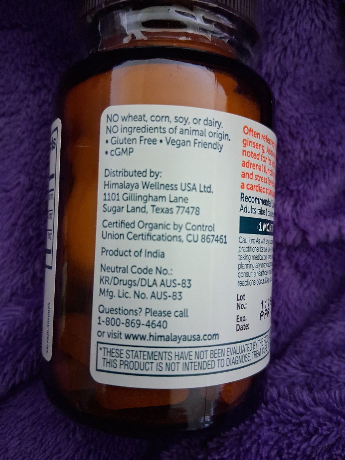 Himalaya Organic Ashwagandha | General Wellness |30 Ct. Exp. 04/29