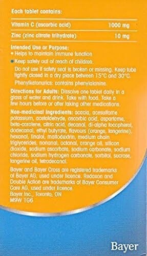 REDOXON Double Action 60’s Chewable Tablet 500mg Vitamin C SOLD FROM CANADA