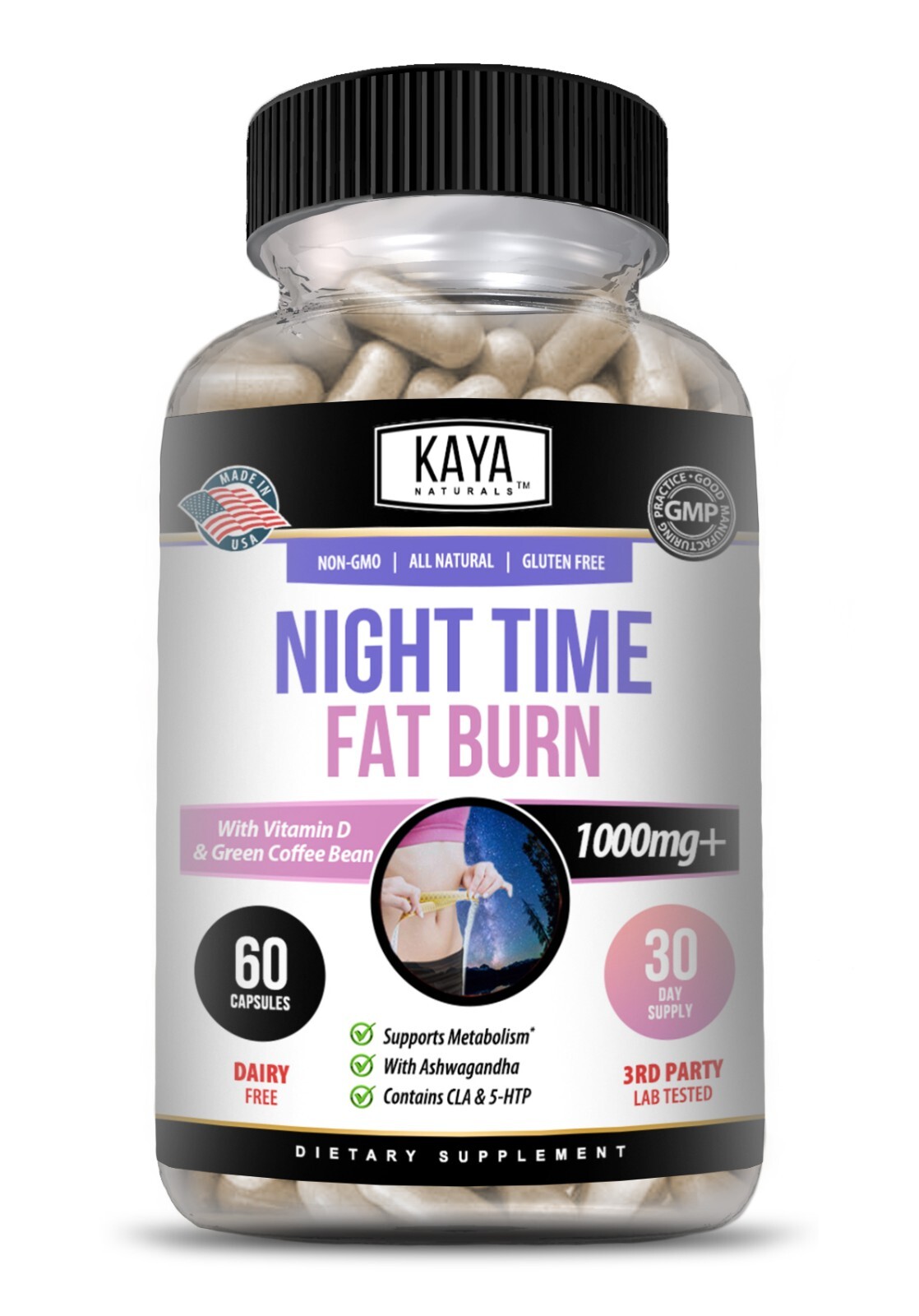 Night Time Fat Burn Supplement 60ct, Metabolism Support, Healthy Weight Loss