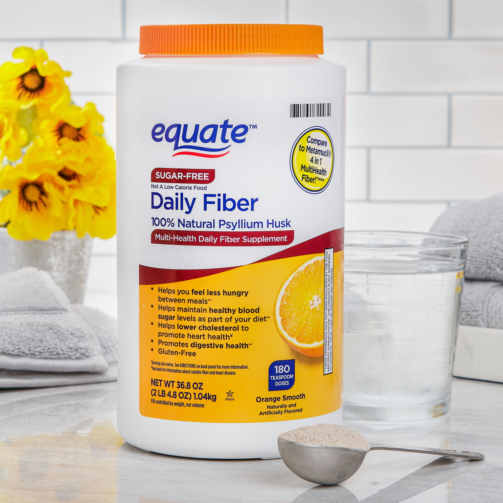 Equate Sugar-Free Daily Fiber Powder Orange Smooth, 36.8 oz