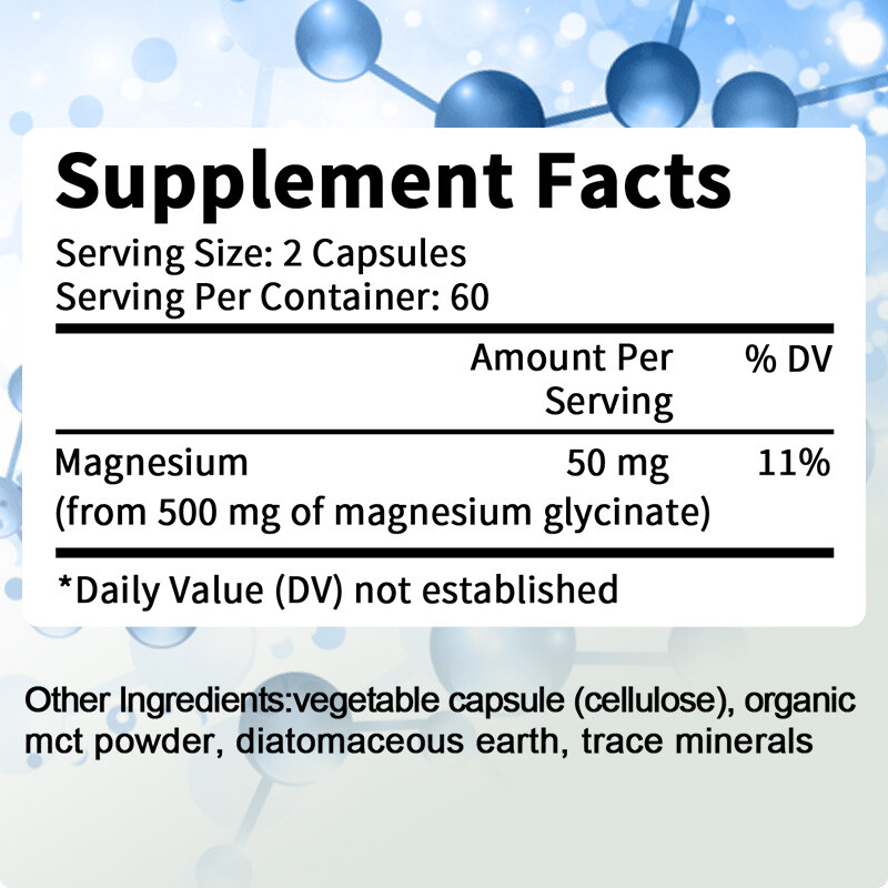 Pure Chelated Magnesium Glycinate 500 mg – 30/60/120 Capsules