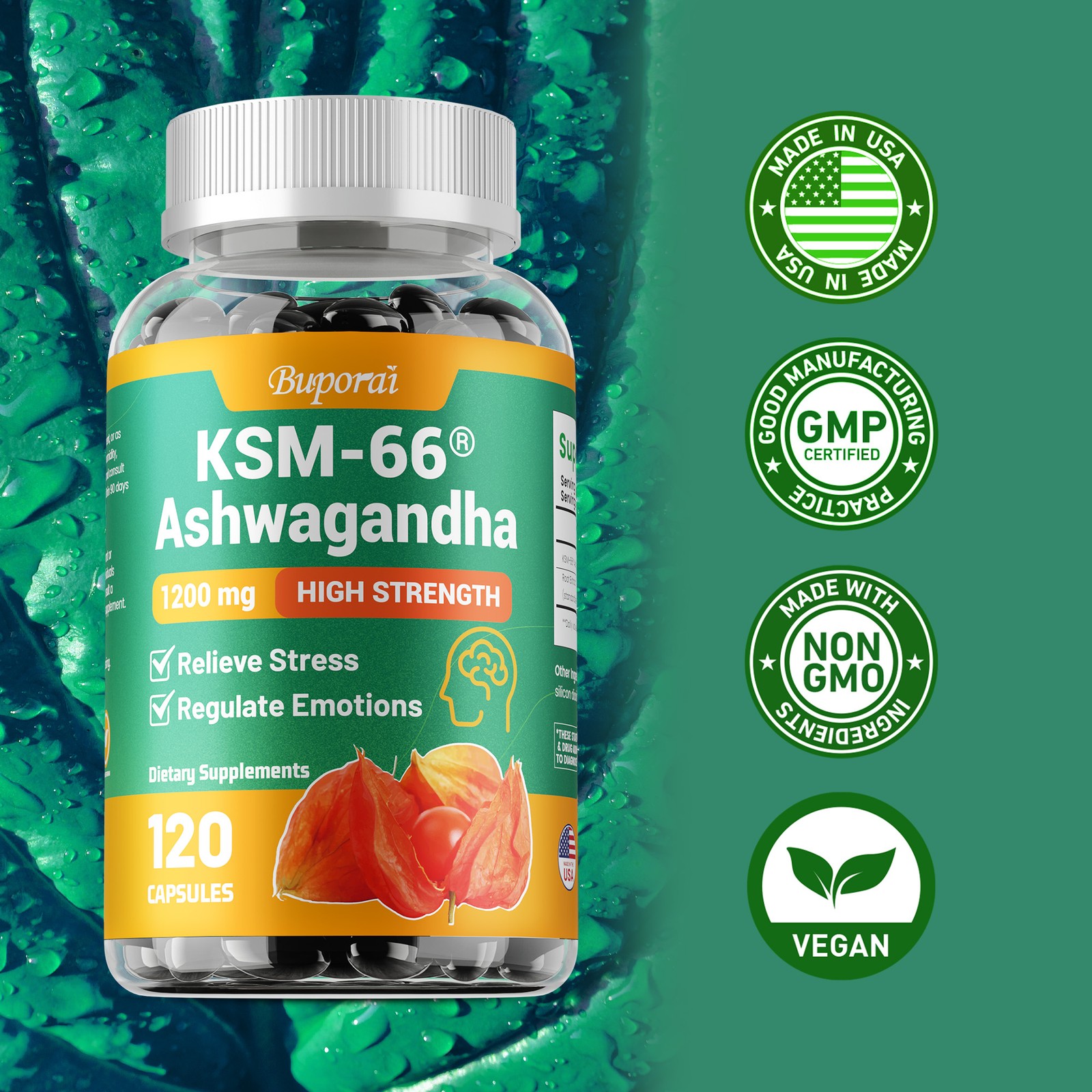 KSM-66 Ashwagandha 1200mg – Relieve Stress, Improve Mood & Sleep,Increase Energy