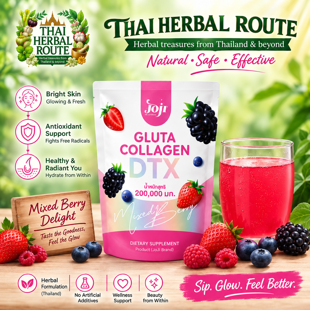 2 packs Joji Gluta Collagen Berry DTX Add Fiber Detox Radiant skin & Slim – 20g