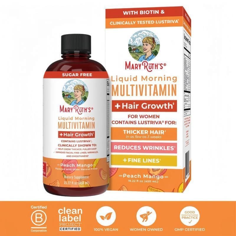 MaryRuth’s Liquid Multivitamin Hair Growth Women Biotin Peach Mango 450ml Fresh