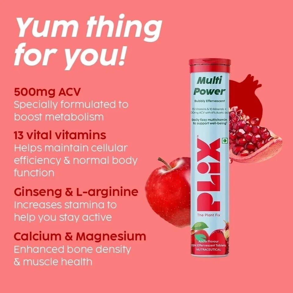 PLIX Multivitamin + Apple Cider Vinegar- 15 Tablets Pack Of 4 -(Apple Burst) f98