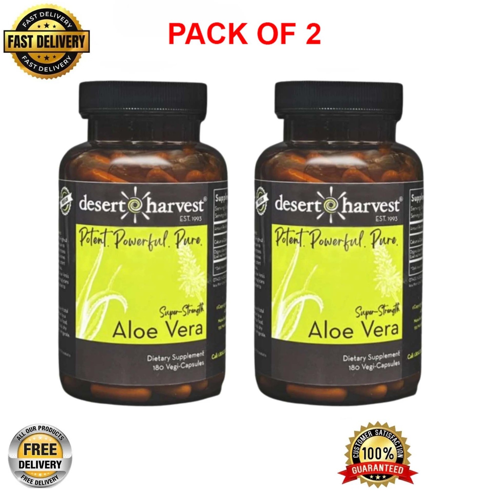 Desert Harvest Super-Strength Aloe Vera, Freeze Dried Aloe Vera – Pack of (2)