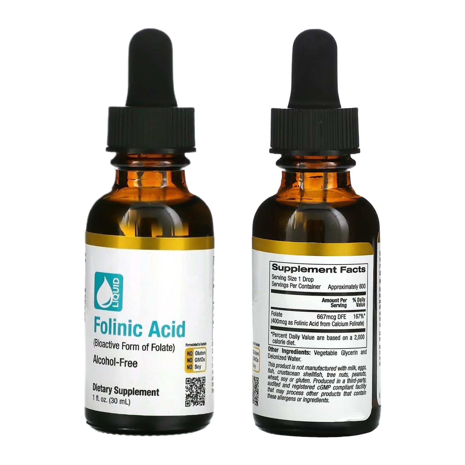 California Gold Nutrition Folinic Acid Alcohol-Free Liquid 1 FL Oz (30 mL)`