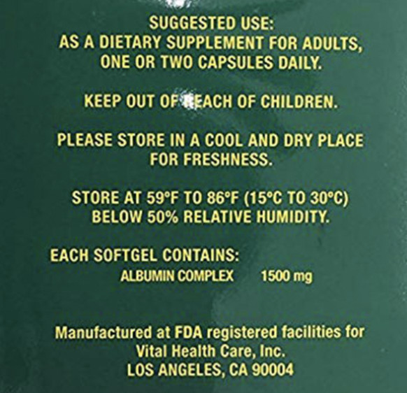 Vital Super Albumin Extra Strength Pure Natural 1500 mg 200 Softgels Authentic