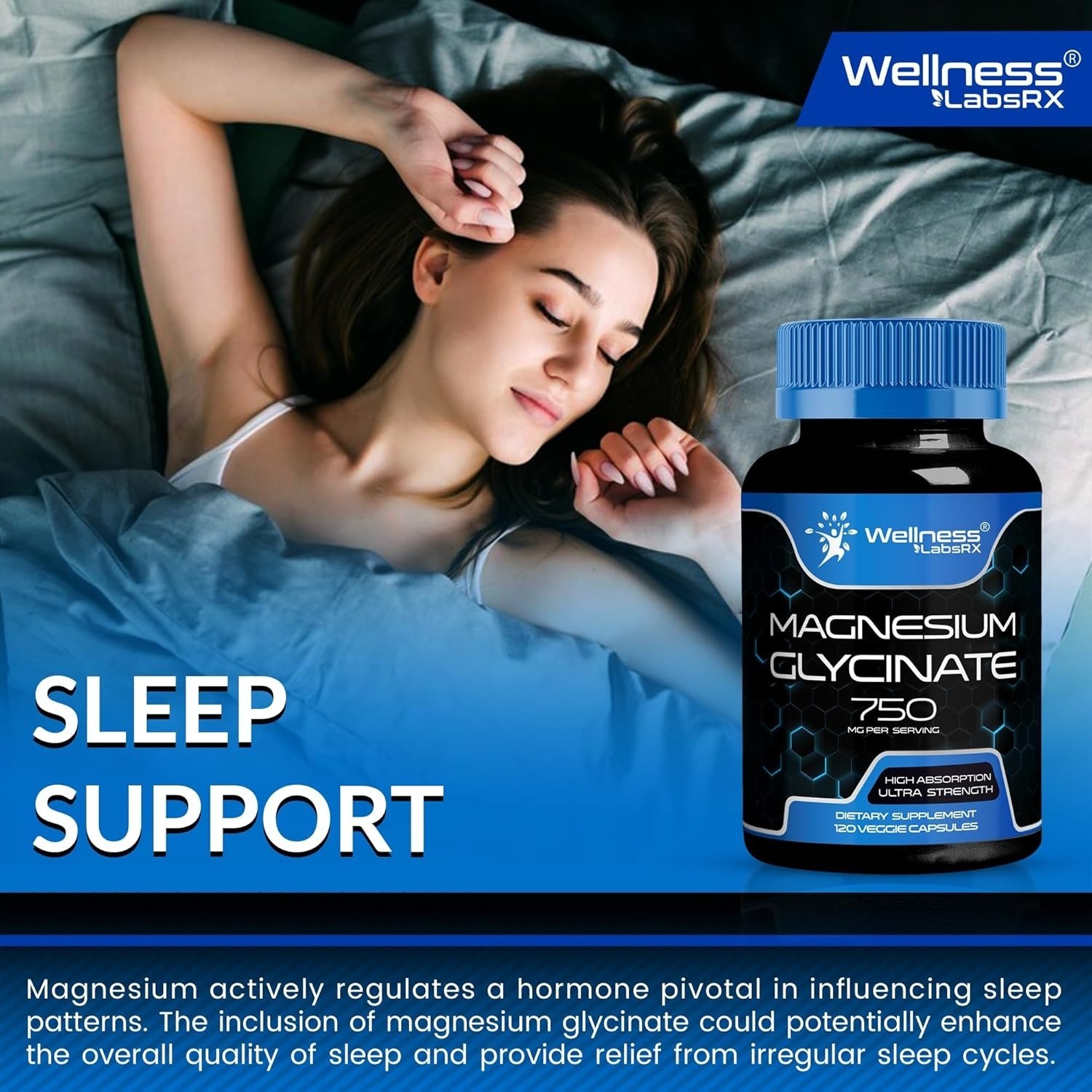Magnesium Glycinate 750mg | 120 Capsules | High-Absorption-Sleep-Support