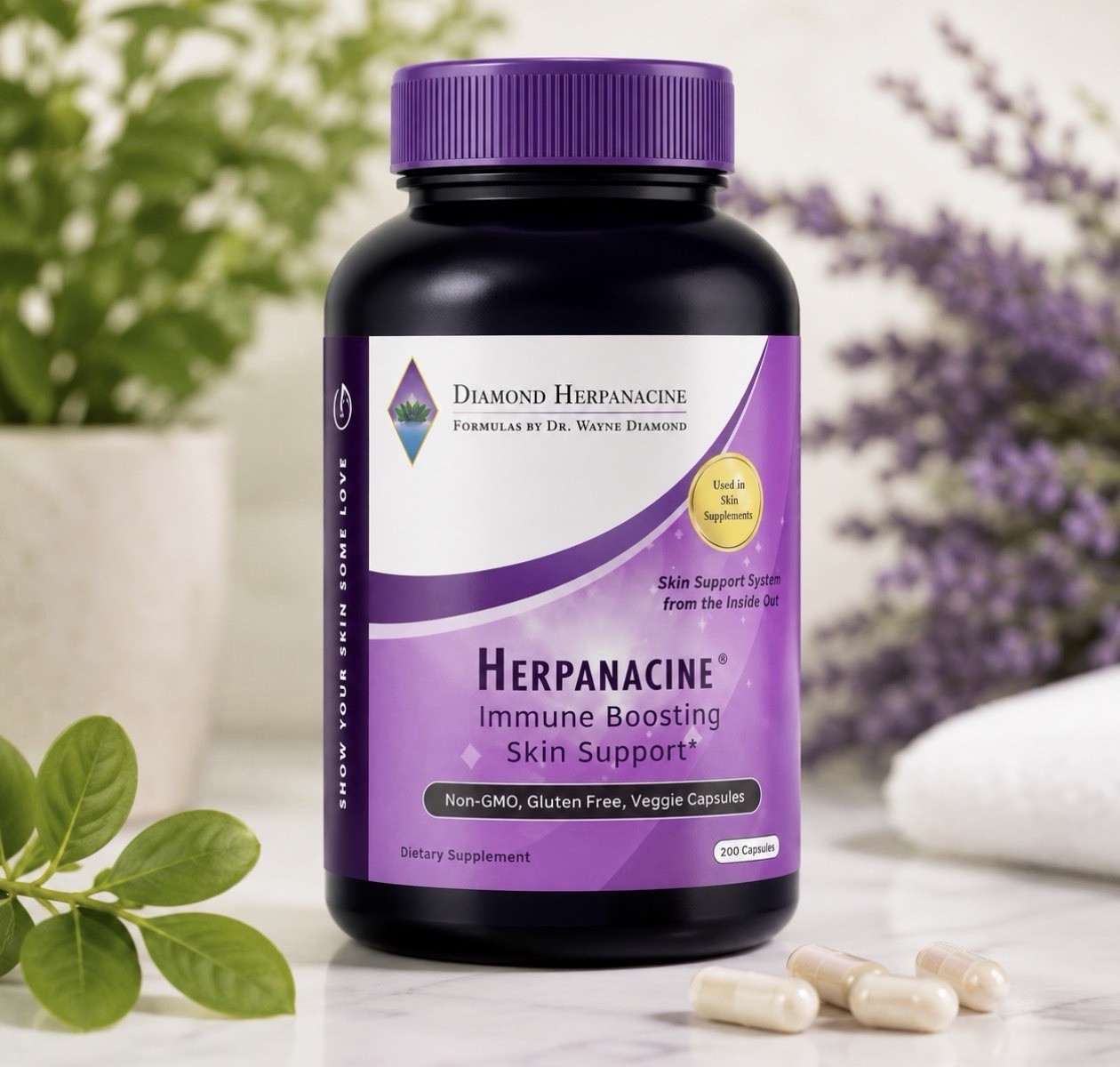 Herpanacine Immune Boosting Skin Support Supplement 200 Capsules Non-GMO