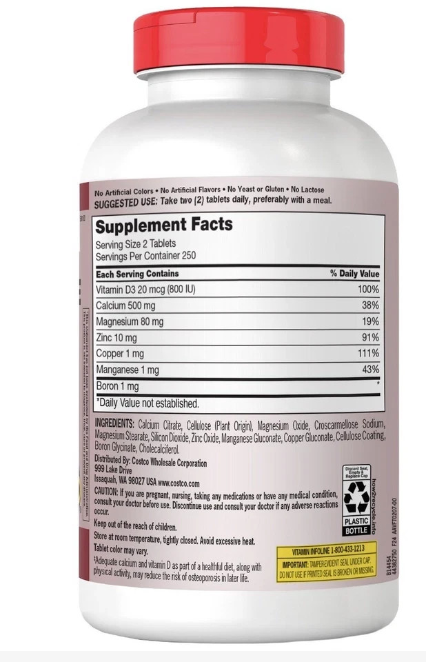 Kirkland Signature Calcium Citrate, Magnesium and Zinc, 500 Tablets