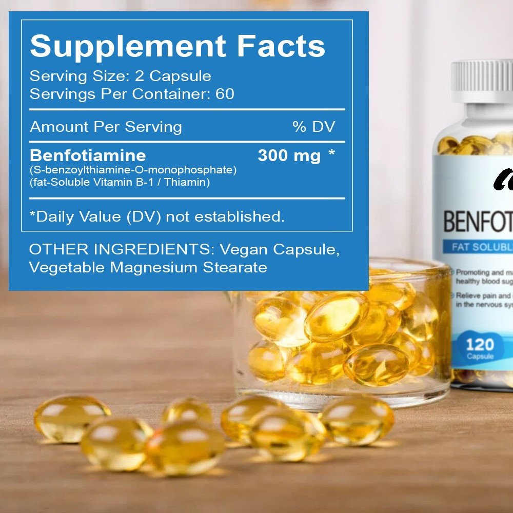 300mg Benfotiamine 120 Capsules – Fat Soluble Vitamin BI- Nervous System Support