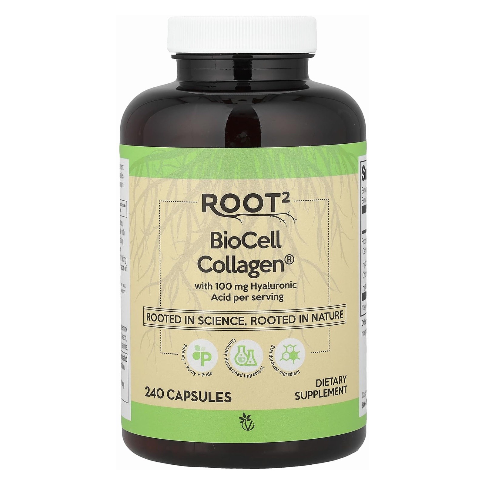 Vitacost Root2 BioCell Collagen 240 Capsules with Hyaluronic Acid