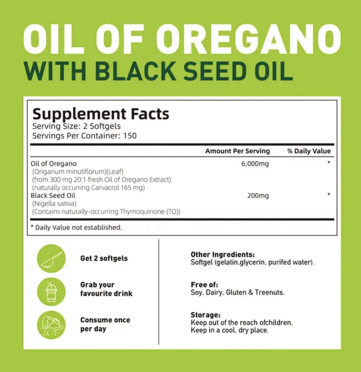 Oil of Oregano Softgels containing Black Seed Oil – 6000mg Oregano Oil