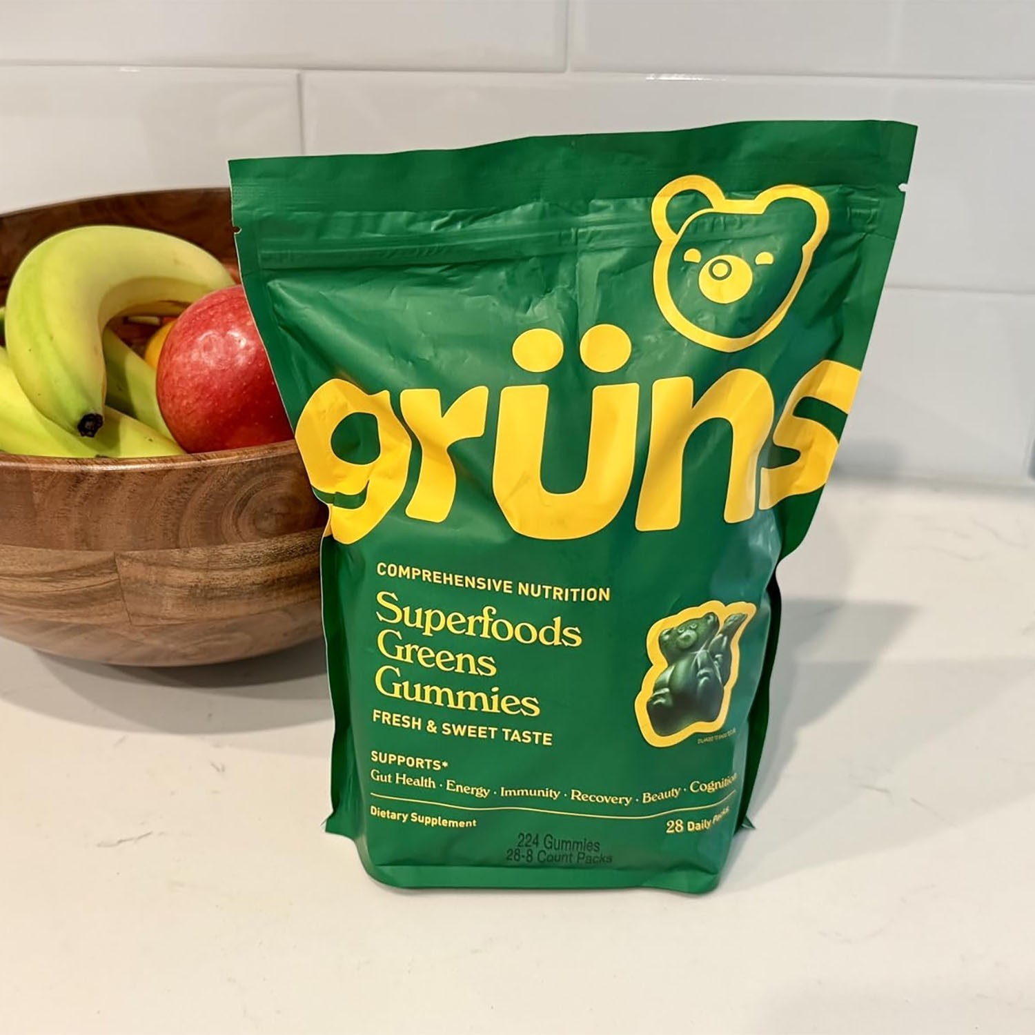 Gruns Adults Super Greens Gummies Multivitamin Superfood Gummy Bears 28 Packs