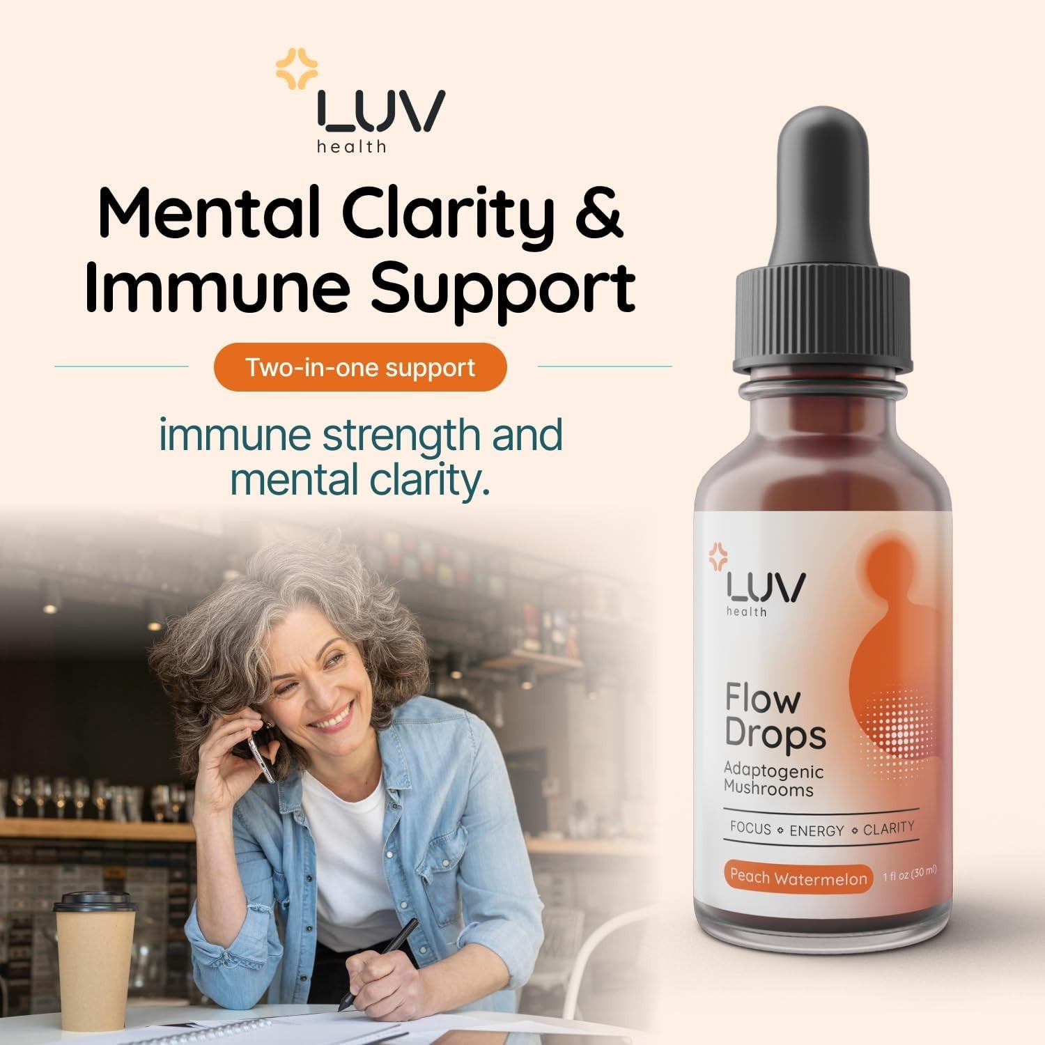 LUV Health Flow Drops – Health LUV Flow Adaptogen Mushroom Blend Drops – USA