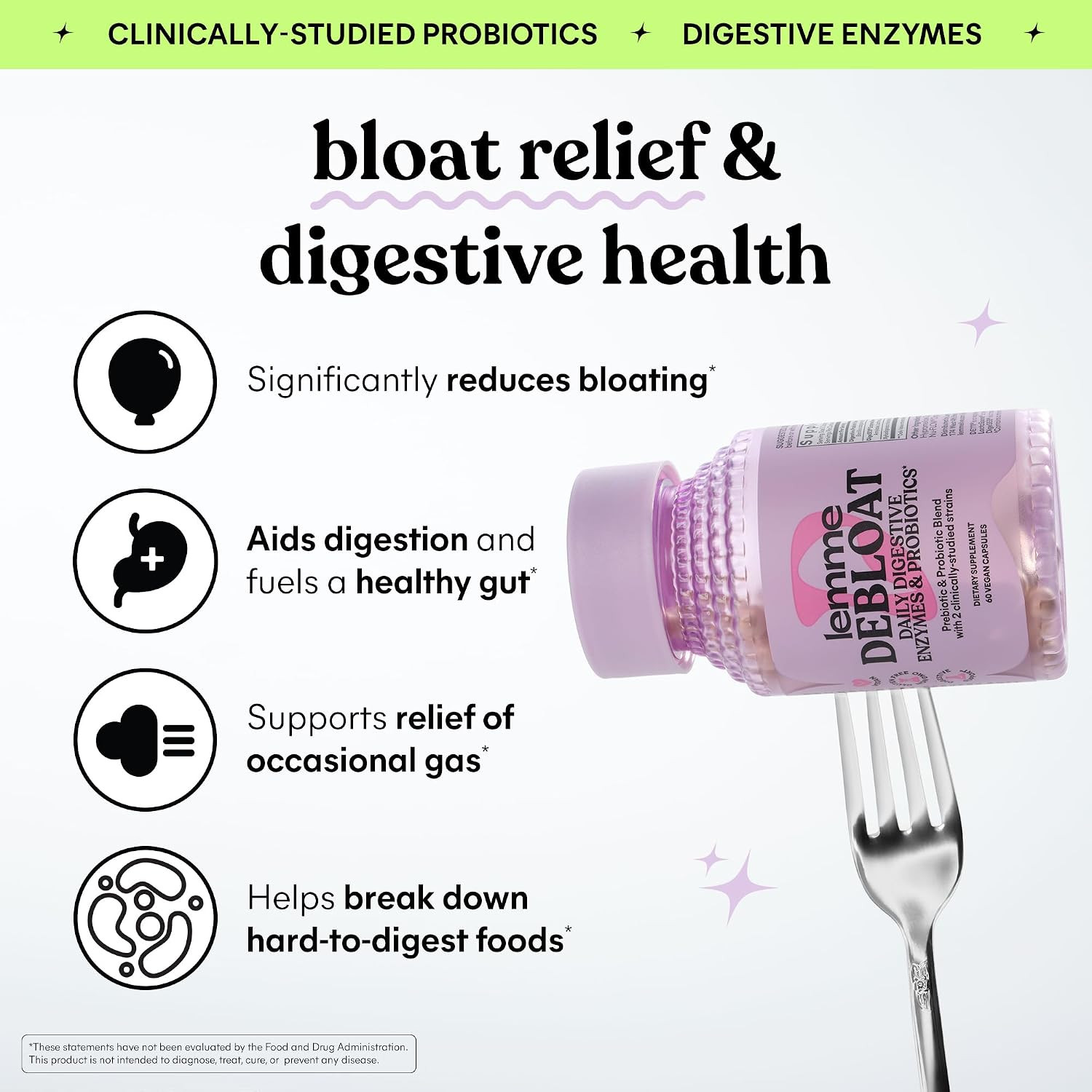 Lemme Debloat 3-In-1 Prebiotic, Probiotic & Digestive Enzyme Capsules for Bloati